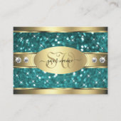 Carte De Visite Gold Teal Glitter Luminous Stars Diamonds Initials (Devant)