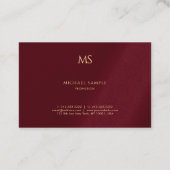 Carte De Visite Gold Text Monogram Template Luxe Bordeaux Elegant (Dos)