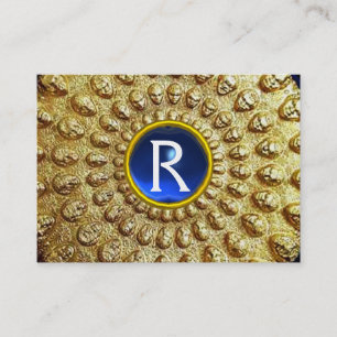 Carte De Visite GOLD THRACIEN DISQUE MONOGRAM Blue Sapphire Gem