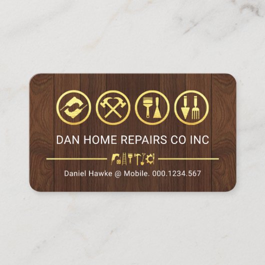 Carte De Visite Gold Tools Line On Timber Wood (Devant)