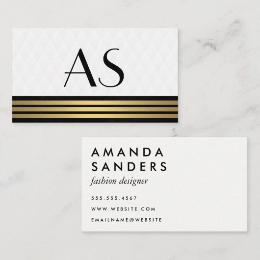 Carte De Visite Gold Trim Classic Monogramme Plush Diamond (Devant / Derrière)