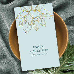 CARTE DE VISITE GOLD TURQUOISE BLEU LOTUS SIMPLE REIKI SPIRITUEL H