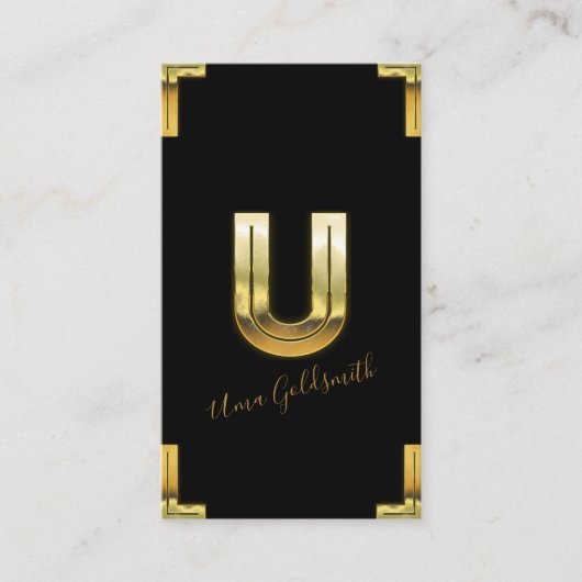 Carte de visite Gold U initial et bordures (Devant)