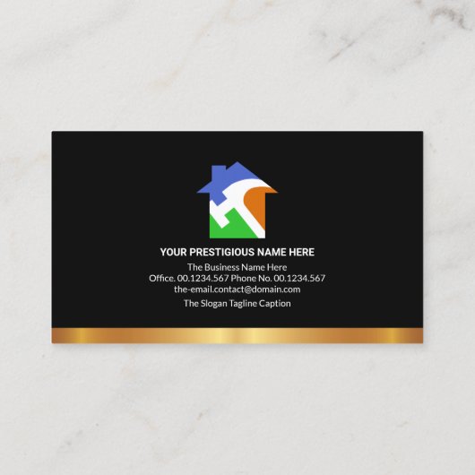 Carte De Visite Gold Vertical Construction Handyman Tool Stripes (Dos)