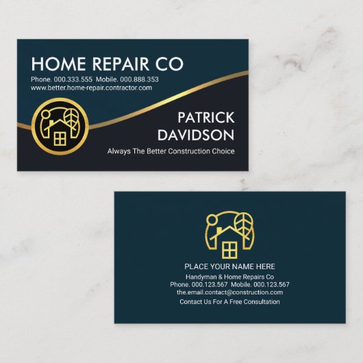 Carte De Visite Gold Wave Blue Grey Layers Handyman (Devant / Derrière)