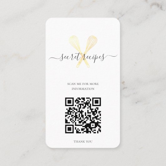 Carte De Visite Gold Whisk Bakery Chef Traiteur modifiable Code Qr (Dos)