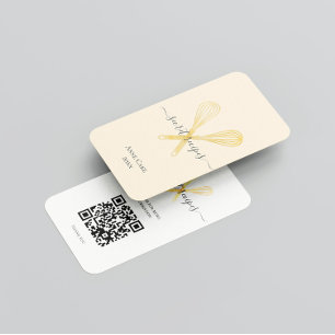 Carte De Visite Gold Whisk Bakery Chef Traiteur modifiable Code Qr