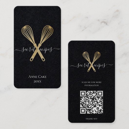Carte De Visite Gold Whisk Bakery Chef Traiteur modifiable Code Qr (Devant / Derrière)
