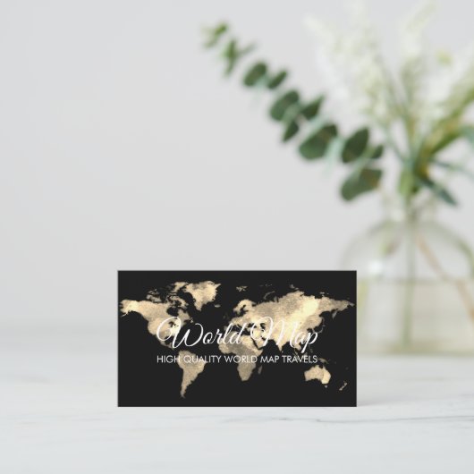 Carte De Visite Gold World Map Trip Globe Travel Agent (Debout devant)
