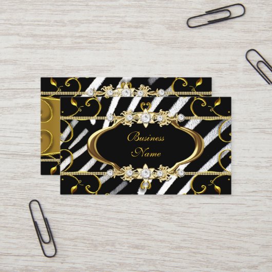 Carte De Visite Gold Zebra Black White Jewel Image (Devant/Arrière en situation)