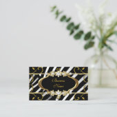 Carte De Visite Gold Zebra Black White Jewel Image (Debout devant)