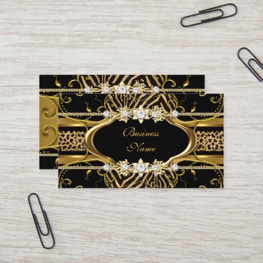 Carte De Visite Gold Zebra Leopard Black Jewel Look Image (Devant/Arrière en situation)