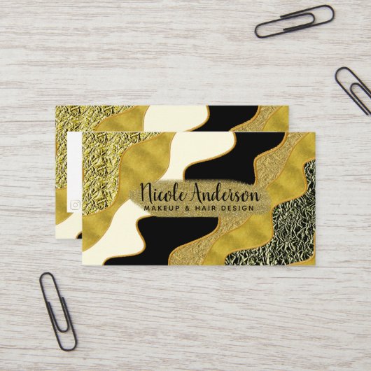 Carte De Visite Golden Abstrait Wave Modern Gold Glam tendance (Devant/Arrière en situation)