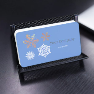 Carte De Visite golden and white snowflakes in light blue
