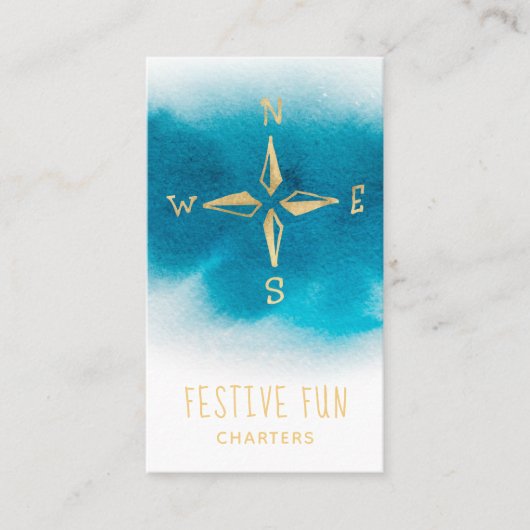 Carte De Visite *~* Golden Compass Beach Océan Blanc Turquoise Ble (Devant)