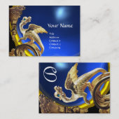 Carte De Visite GOLDEN DRAGON BLEU SAPPHIRE Monogramme Or métal (Devant / Derrière)