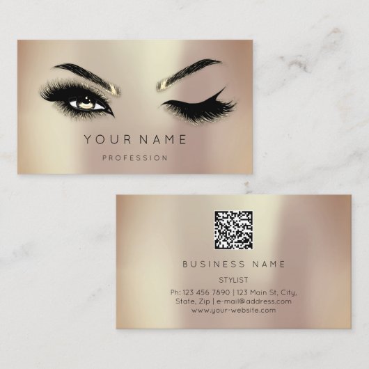 Carte De Visite Golden Eyelash Brows Microblading QRCODE Logo Rose (Devant / Derrière)