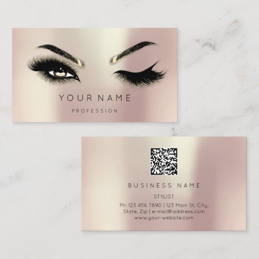 Carte De Visite Golden Eyelash Brows Microblading QRCODE Logo SPA (Devant / Derrière)