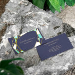 Carte De Visite Golden Gem | bleu marine | Concepteur de bijoux<br><div class="desc">Elégant carte de visite en bleu marine avec les contours d'une pierre de taille en faux or remplie de blanc et deux nuances de turquoise.</div>