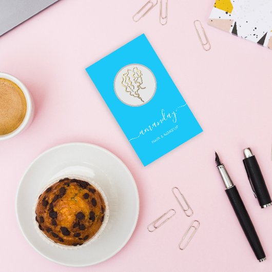 Carte De Visite Golden Logo Coiffeur maquillage Artiste bleu