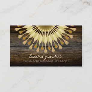 Carte De Visite Golden Lotus Flower Wood Yoga Massage de santé
