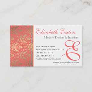 Carte De Visite Golden Peach Shimmer Damask Elegant Woman