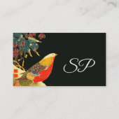 Carte De Visite Golden Pheasant Antique Japonais Black Floral (Dos)