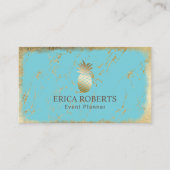 Carte De Visite Golden Pineappy Turquoise Gold Marble Event (Devant)
