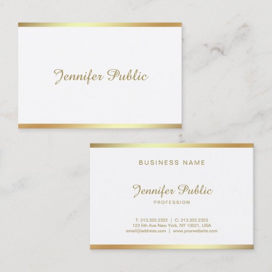 Carte De Visite Golden Script Calligraphie Belle Moderne Unique (Devant / Derrière)