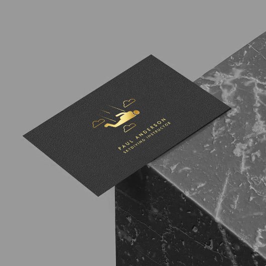 Carte De Visite Golden Skydiving Instructor Logo élégant Monogramm
