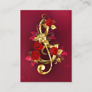 Carte De Visite Golden Treble Clef avec fleurs Roses