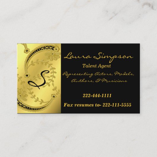 Carte de visite goldtone et noir de monogramme (Devant)