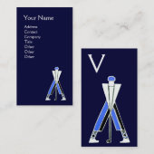 CARTE DE VISITE GOLFER BLEU STYLISÉ, MONOGRAMME D'INSTRUCTEUR DE G (Devant / Derrière)