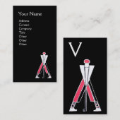 CARTE DE VISITE GOLFER ROUGE NOIR STYLISÉ, MONOGRAMME D'INSTRUCTEU (Devant / Derrière)