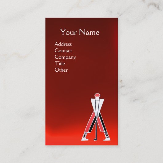 CARTE DE VISITE GOLFER ROUGE STYLISÉ, MONOGRAMME D'INSTRUCTEUR DE  (Devant)