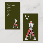 CARTE DE VISITE GOLFER VERT ROUGE STYLISÉ, MONOGRAMME D'INSTRUCTEU (Devant / Derrière)