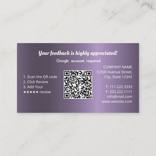 Carte De Visite Google Avis (Dos)