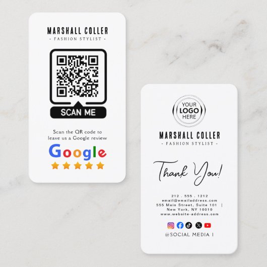 Carte De Visite Google Avis | Avis sur l'entreprise | Code QR (Devant / Derrière)