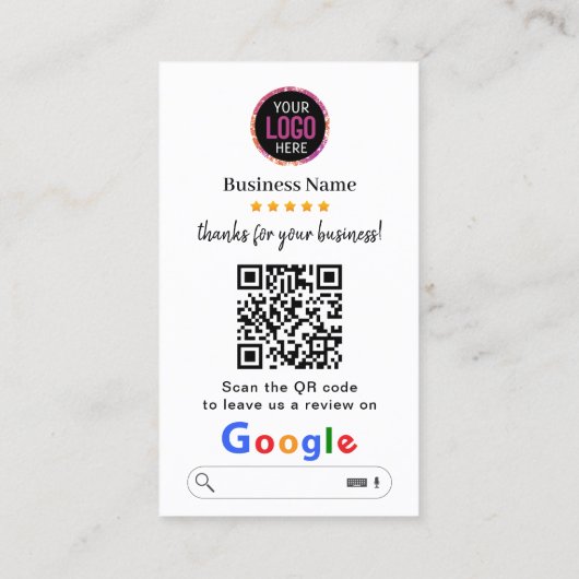 Carte De Visite Google Avis | Business Review Link QR Code (Dos)