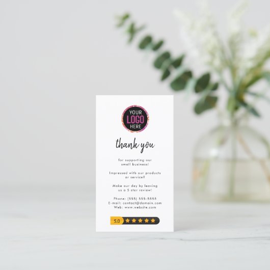 Carte De Visite Google Avis | Business Review Link QR Code (Debout devant)