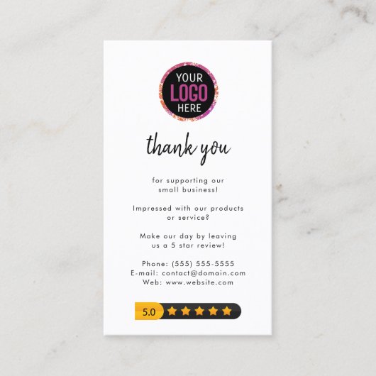 Carte De Visite Google Avis | Business Review Link QR Code (Devant)