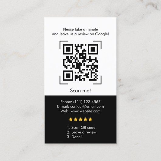 Carte De Visite Google Avis | Business Review Link QR Code (Dos)