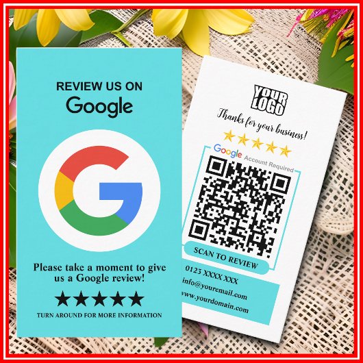 Carte De Visite Google Avis | Business Review Turquoise QR Code