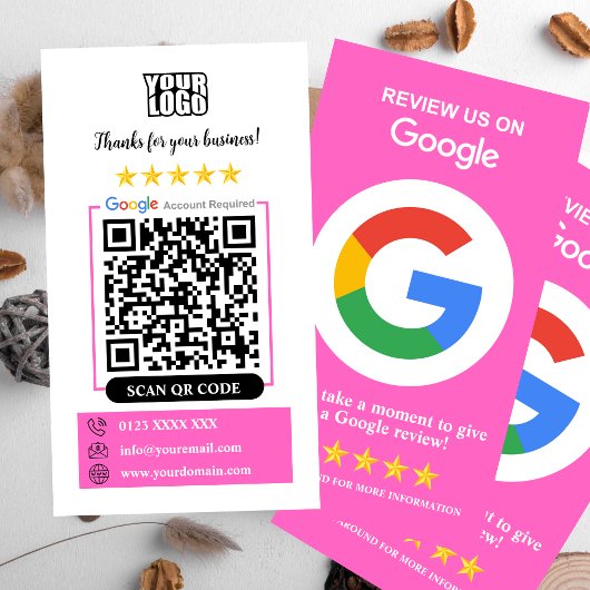 Carte De Visite Google Avis | Business Review Us Pink QR Code