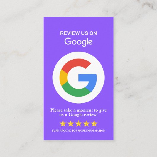 Carte De Visite Google Avis | Business Review Us Purple QR Code (Dos)