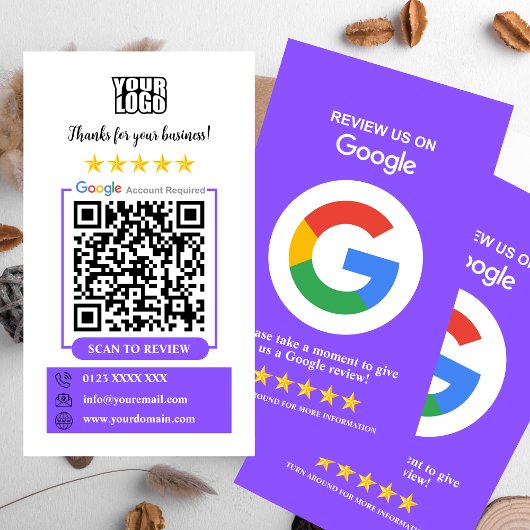 Carte De Visite Google Avis | Business Review Us Purple QR Code
