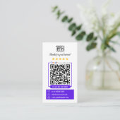 Carte De Visite Google Avis | Business Review Us Violet QR Code (Debout devant)