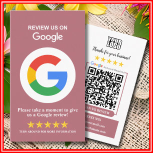 Carte De Visite Google Avis Laisser un code QR Gold Rose de révi
