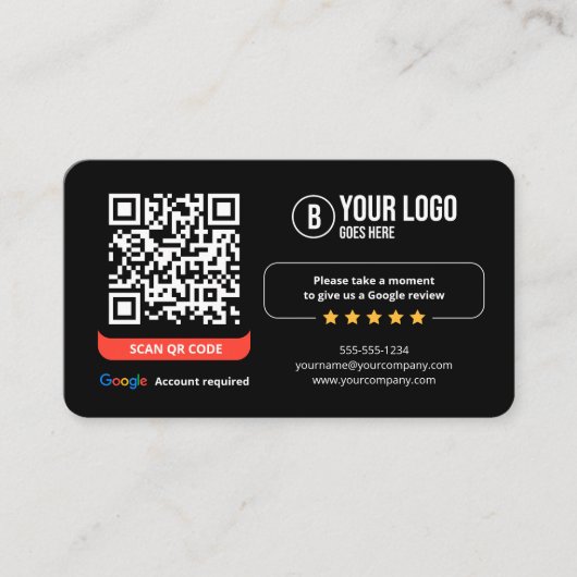 Carte De Visite Google Avis QR Code Note Mon entreprise 5 étoiles (Devant)