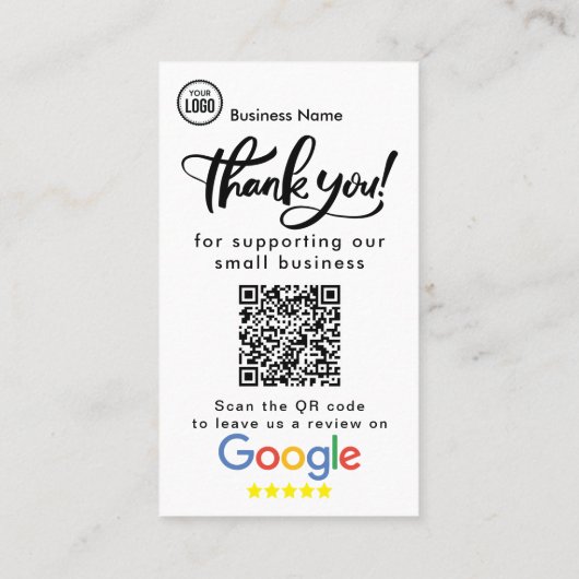 Carte De Visite Google Critiques Avec Merci Et Code QR (Dos)